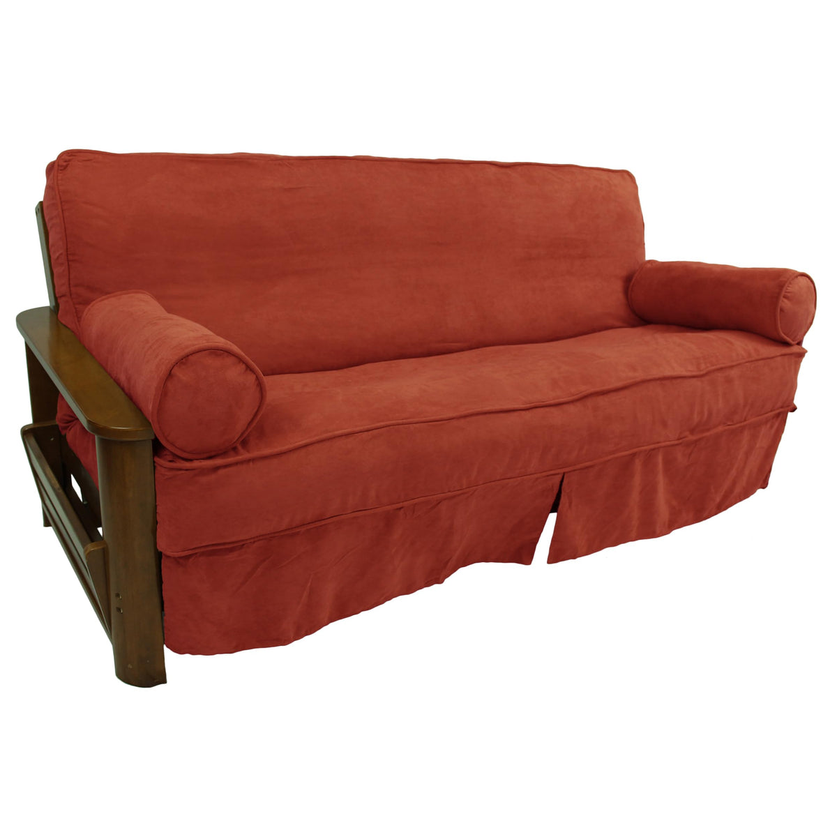 Blazing Needles Solid Microsuede Double Corded 8&quot; to 9&quot; Futon Slipcover Set with 2 Bolster Pillows (Set of 3), Full, Cardinal Red