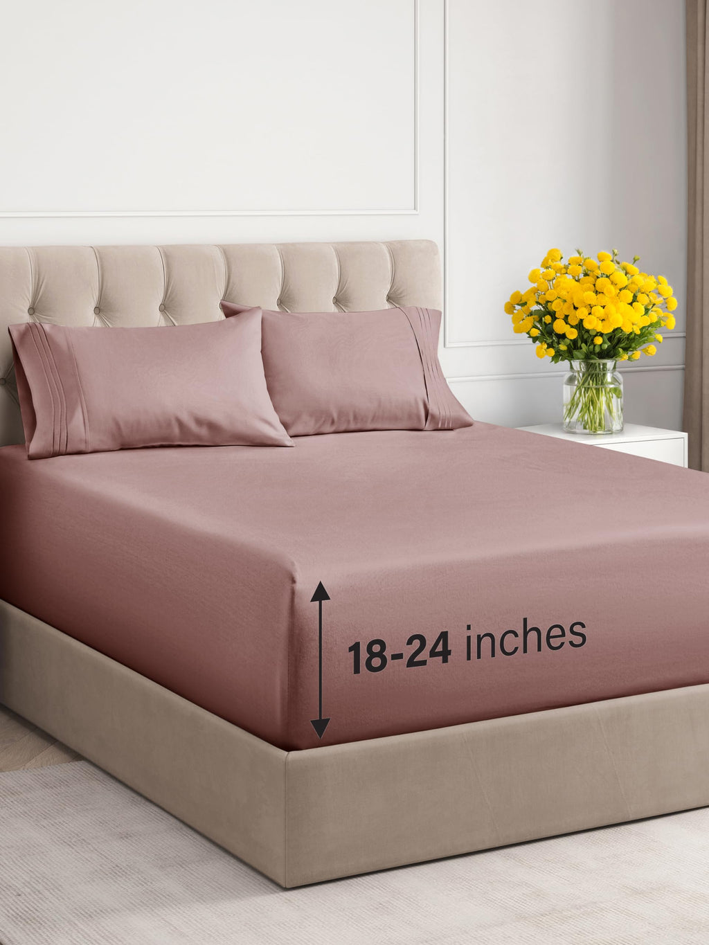Extra Deep Pocket King Sheets - 4 Piece Breathable & Cooling Bed Sheets - Hotel Luxury Bed Sheet Set - Soft, Wrinkle Free & Comfy - Easily Fits Extra Deep Mattresses - Deep Pocket Mauve Sheets Set
