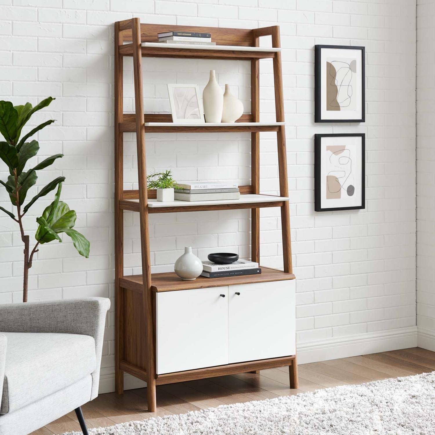Modway Bixby Display Case, 33&quot; Bookshelf, Walnut White