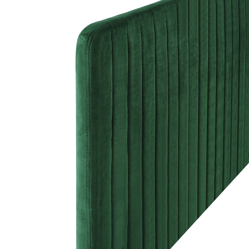 Modway Milenna Channel Tufted Performance Velvet Twin Headboard in Emerald