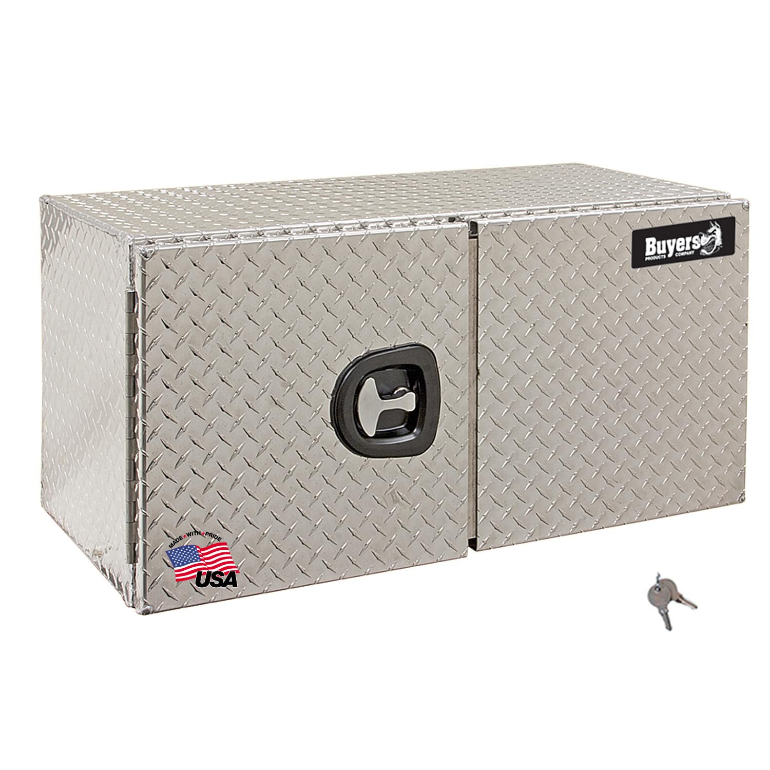 Buyers Products 1705215 Underbody Truck Tool Box w/ Barn Doors, 18x18x 60 Inch, Diamond Tread Aluminum, Made in USA, Compression