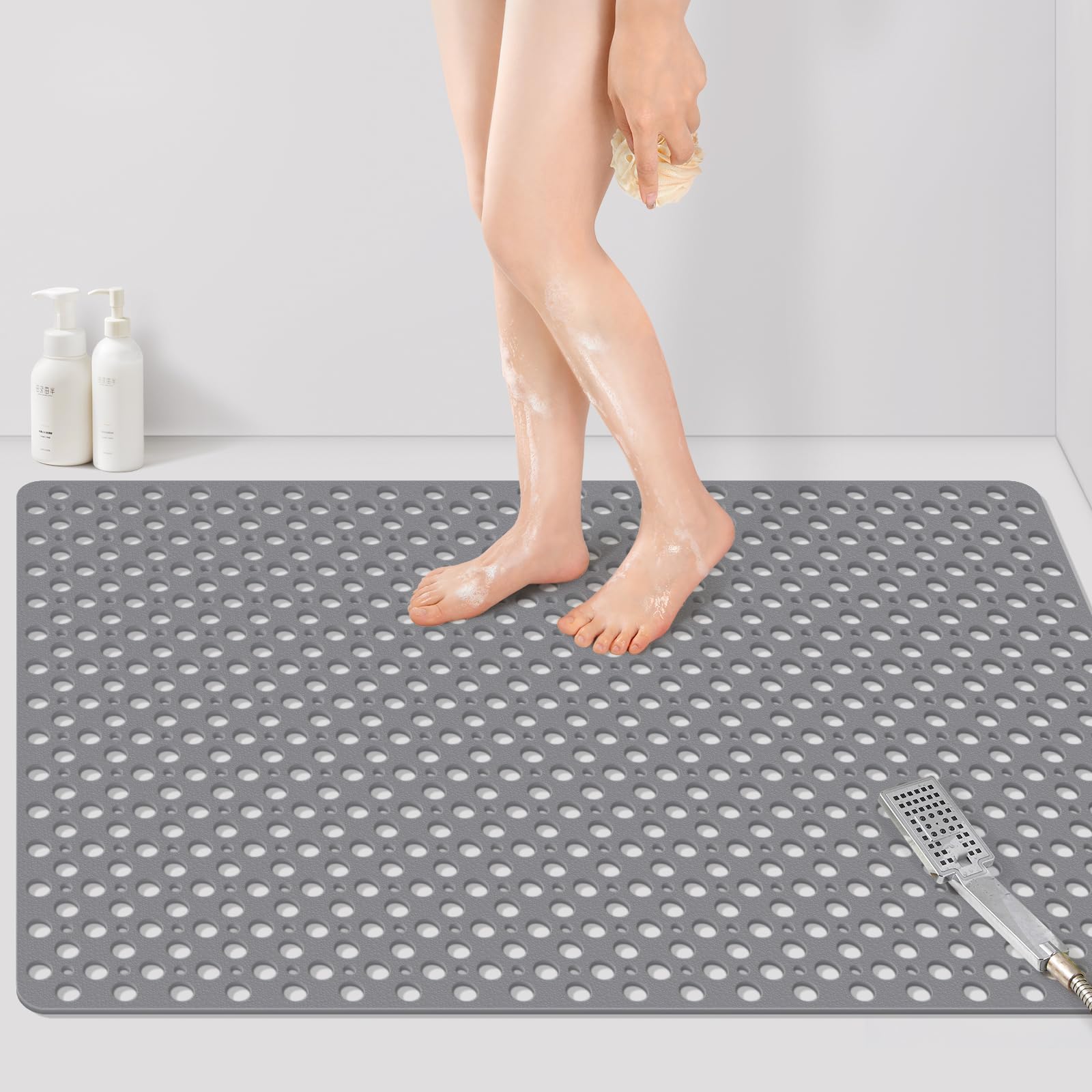 Yolife Large Shower Mat, 47 x 32 inch Non Slip Shower Mats for Inside Shower with Large Drain Hole, No Odor Soft TPE Shower Floo