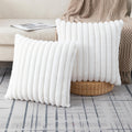 Zlina Set Of 2 Faux Fur Plush Cream White Throw Pillow Covers Fluffy Striped Pillowcase Cushion Covers 18 X 18 Inch Decor Sofa C