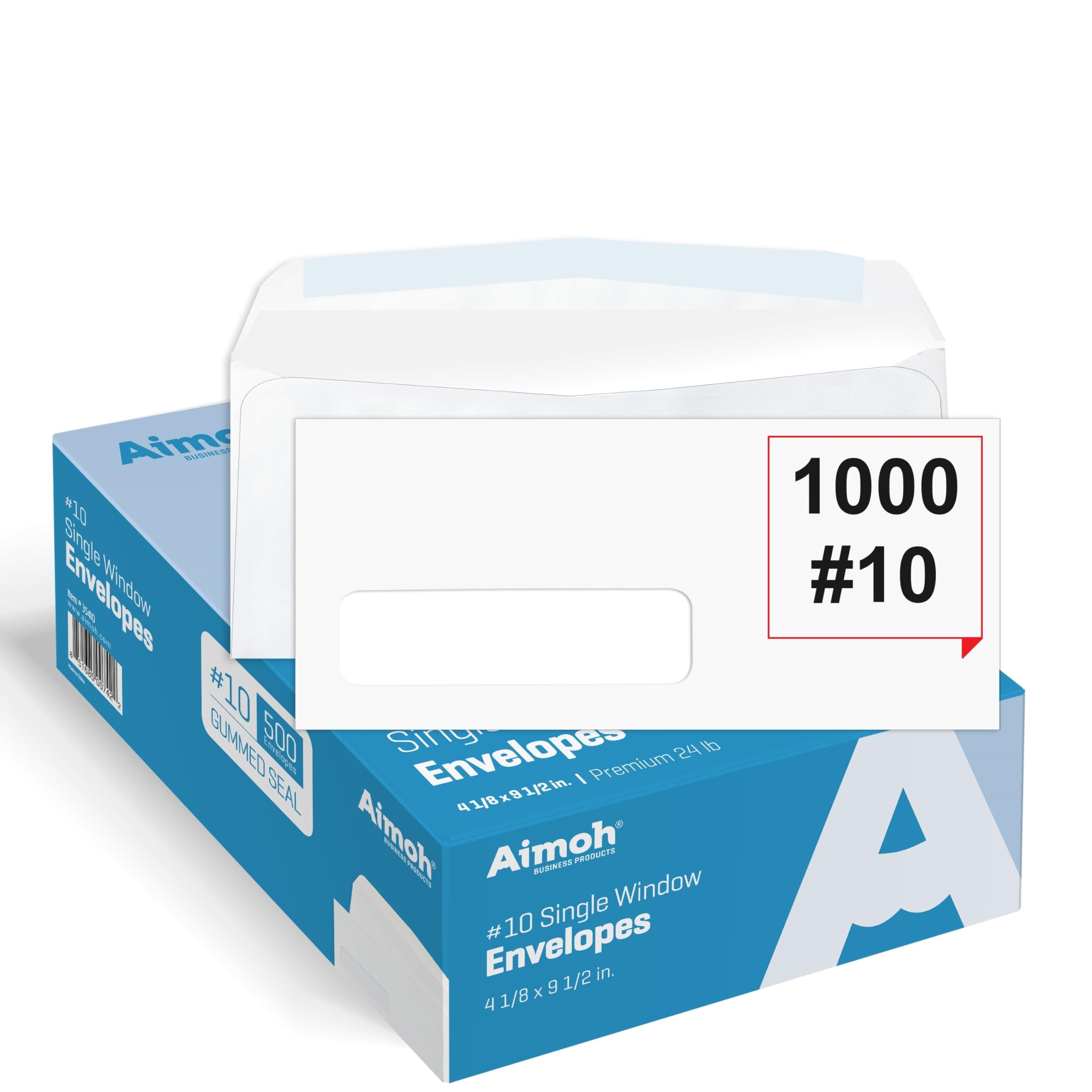 Aimoh #10 Single Left Window Envelopes -Gummed Closure -Size 4-1/8X9-1/2 Inches -24Lb-1000 Count(35410-1000)