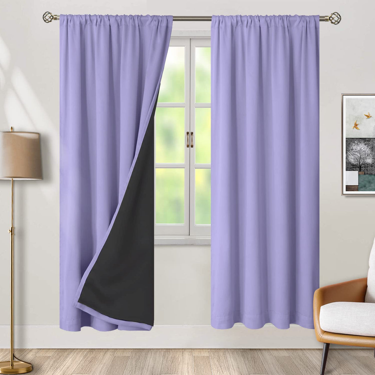 Bgment Full Blackout Curtains For Bedroom 72 Inch Length 2 Panels Set, Thermal Insulated Room Darkening Noise Reducing Curtains