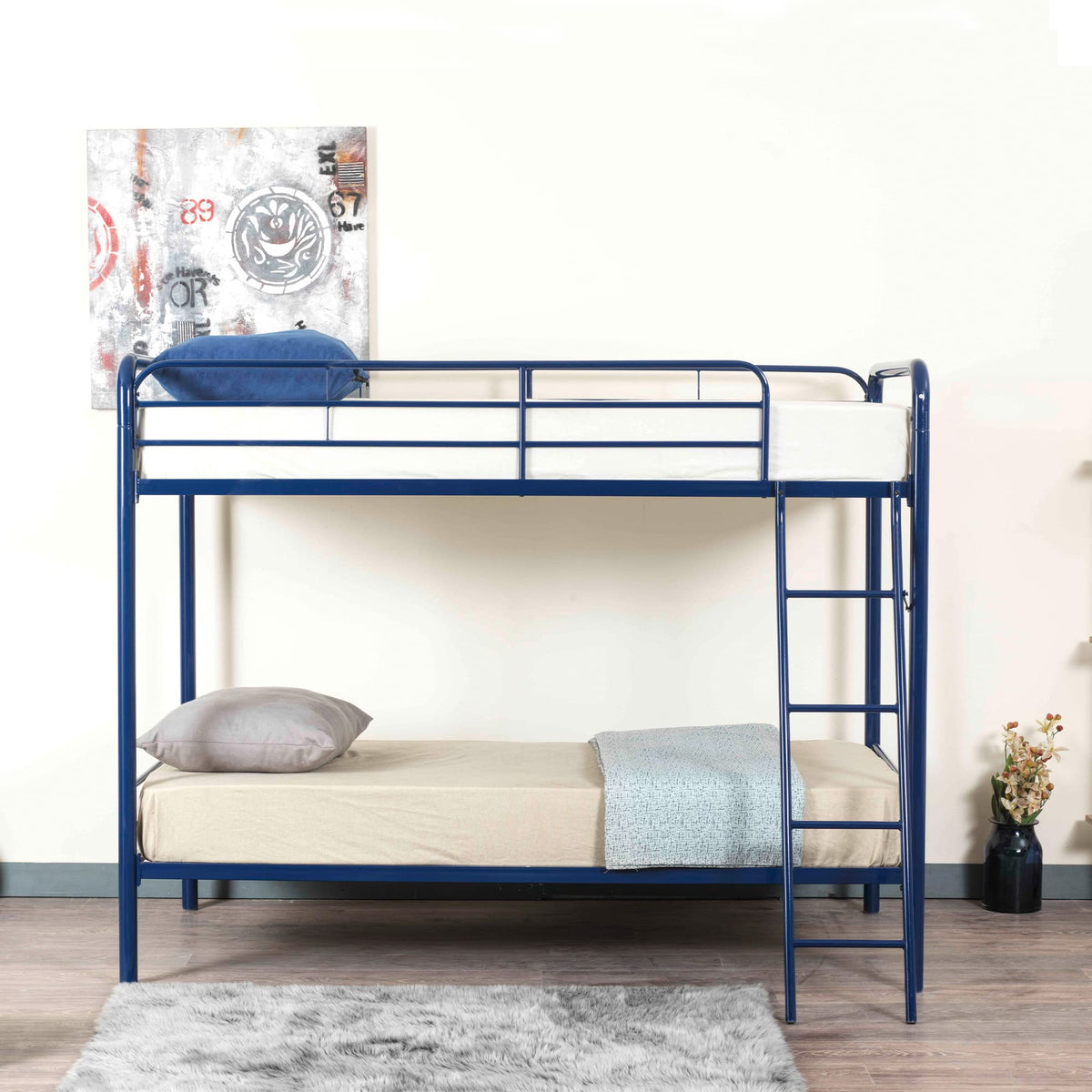 Better Home Products Twin Over Twin Metal Bunk Bed In Blue