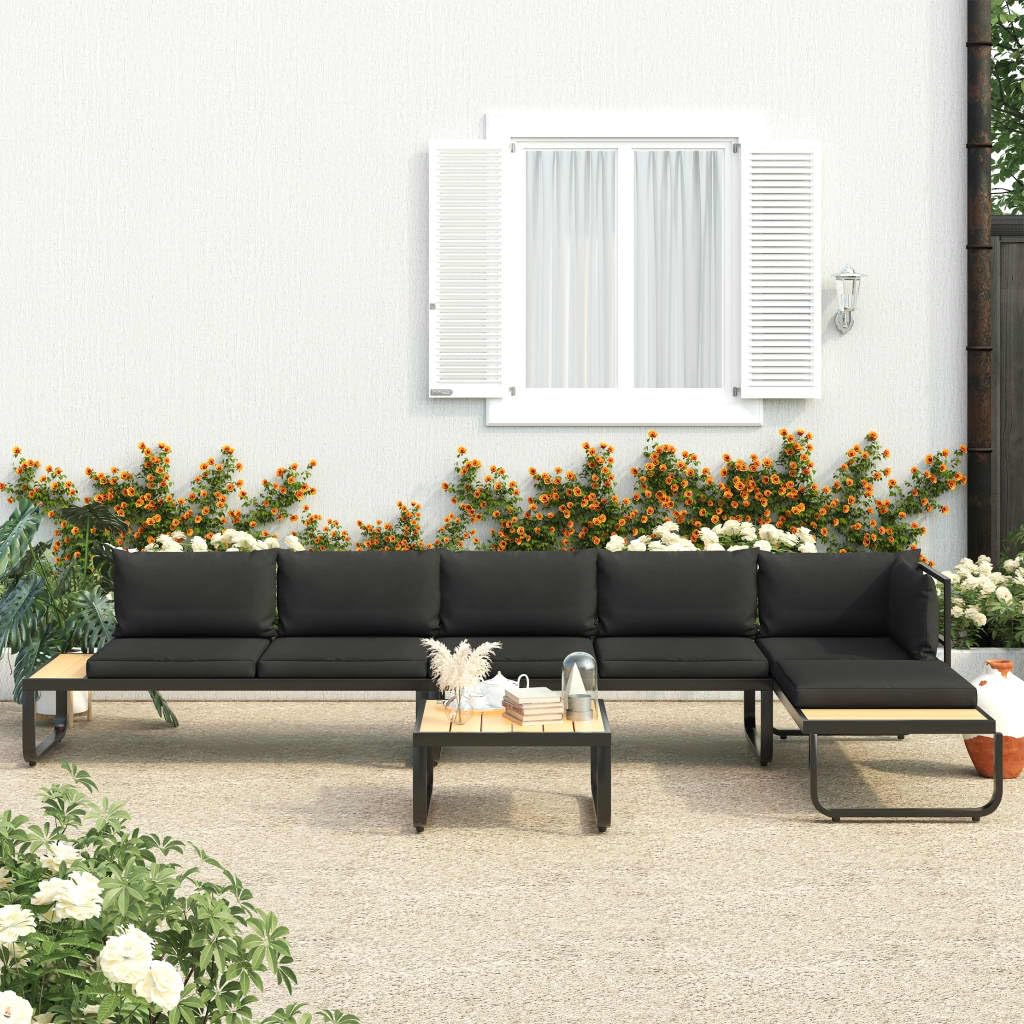 4 Piece Patio Corner Sofa Set with Cushions Aluminum and WPC