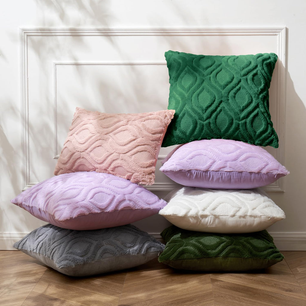 Miulee Dark Green Throw Pillow Covers 18X18 Inch, Soft Winter Plush Faux Wool Couch Pillow Covers Set Of 2 Decorative Farmhouse Boho Throw Pillows For Sofa Living Room Bed