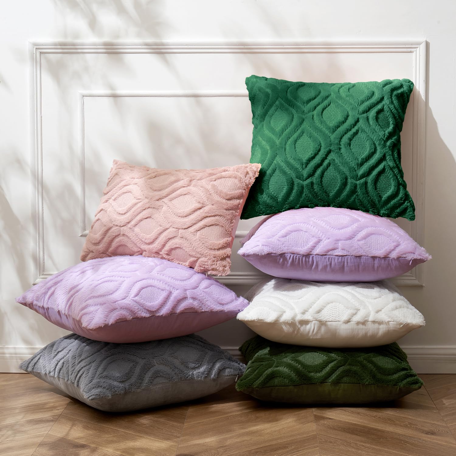 Miulee Dark Green Throw Pillow Covers 18X18 Inch, Soft Winter Plush Faux Wool Couch Pillow Covers Set Of 2 Decorative Farmhouse Boho Throw Pillows For Sofa Living Room Bed