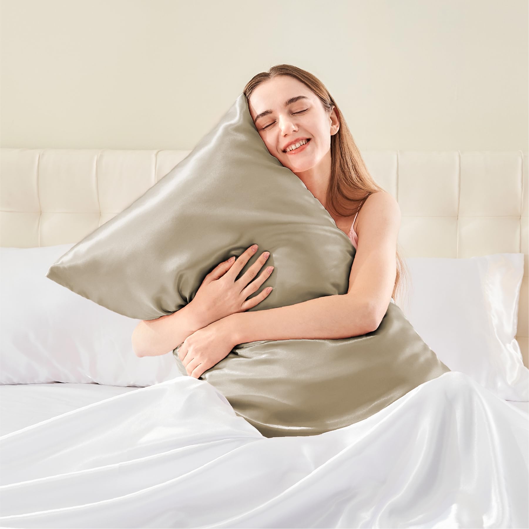 Bedelite Satin Pillowcase With Zipper, Taupe Pillow Cases Queen Size Set Of 2, Super Soft And Cooling Similar To Silk Pillow Cas