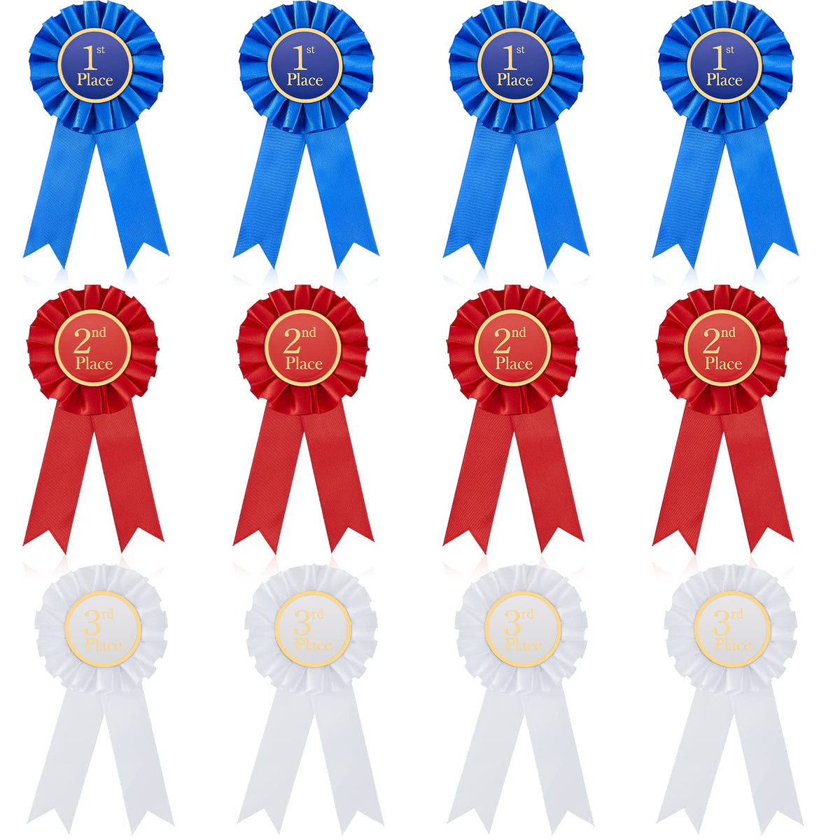 Award Ribbon Rosette Set Satin Participation Ribbon Honorable Ribbon Badge Blue Red And White Prize Ribbons 1St 2Nd 3Rd Place Me