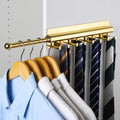 BaiNong Valet Rod for Closet Pull Out 12IN with 8 Hooks,Adhesive Gold Closet Valet Rod Slide Out