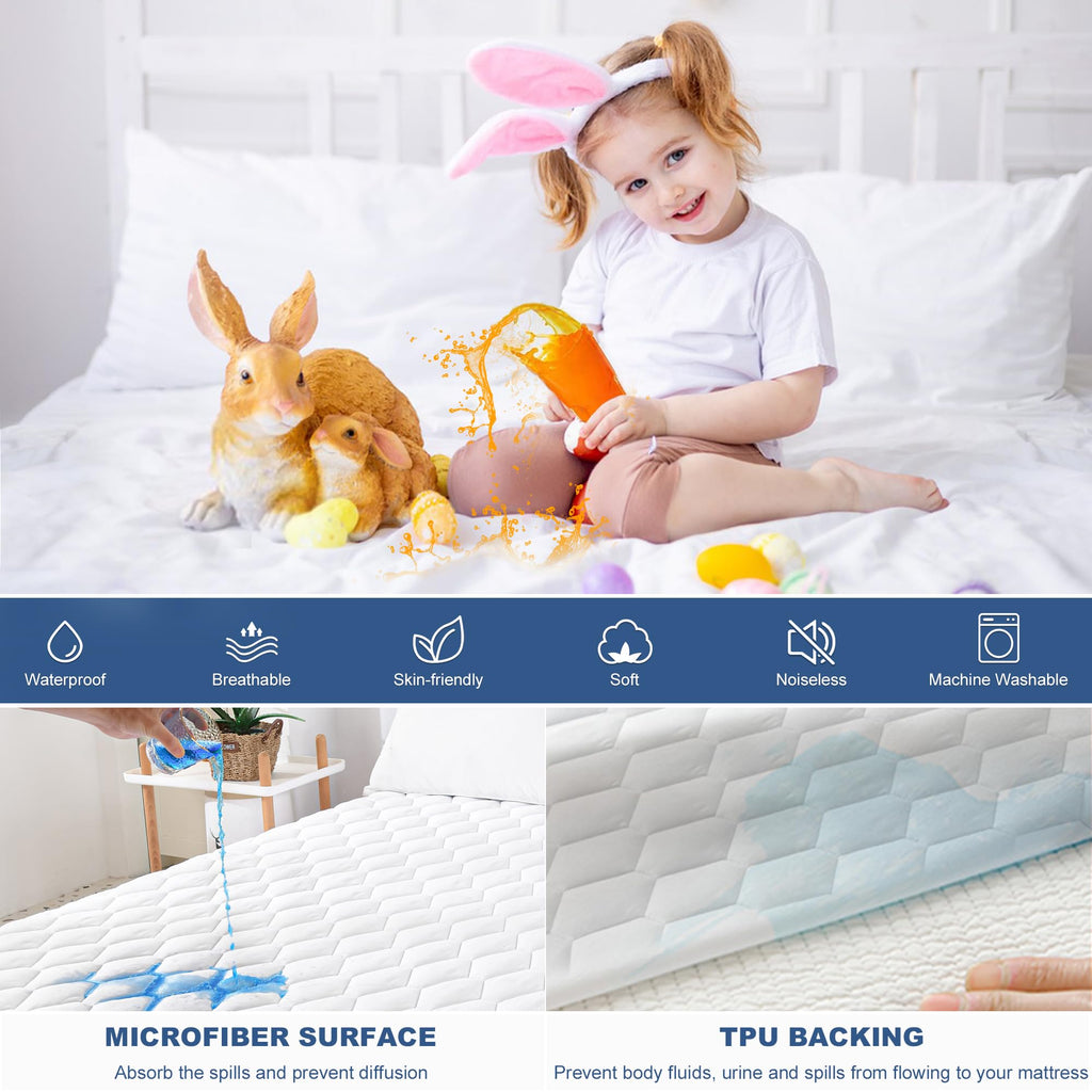 Grt King Mattress Protector Waterproof, 100% Waterproof Quilted Fitted Mattress Pad, Noiseless Hollow Cotton Mattress Cover, Fit