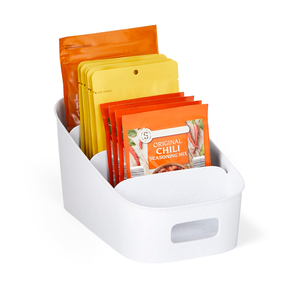YouCopia ShelfBin Packet Organizer, 4-Tier Stairstep Raised Divided Bin, BPA-Free Storage Caddy for Kitchen Pantry and Cabinet O