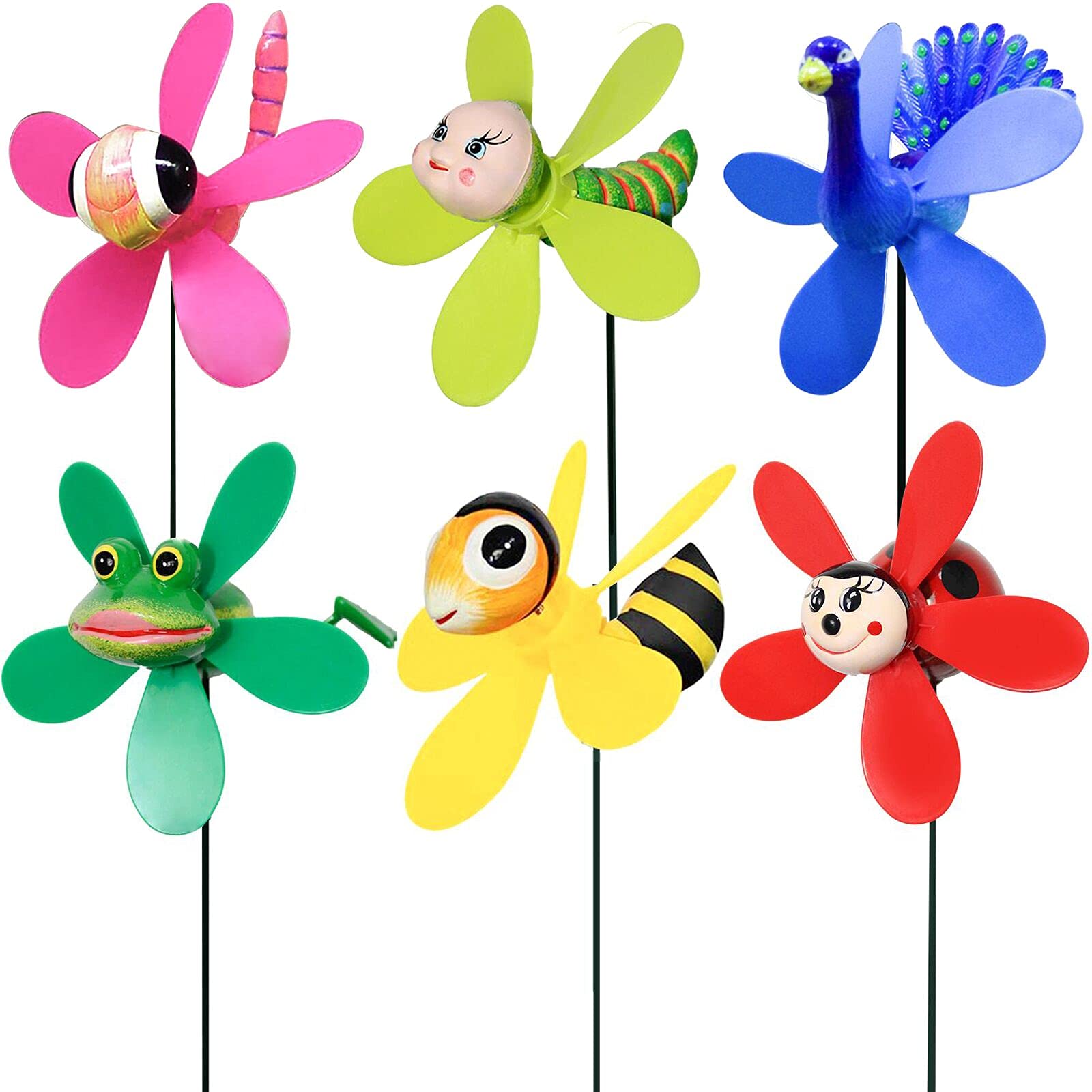 Garden Pinwheels, 6 Pack Wind Spinners With Metal Stakes, Colorful Decor Pinwheels Windmills Whirligigs Kids Toys For Outdoor In