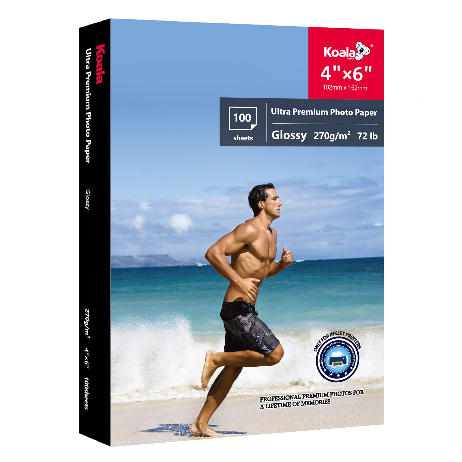 Koala Ultra Premium Photo Paper 4X6 Inch Glossy Photo Printer Paper Water Resistant For Inkjet Printer 100 Sheets 72Lb