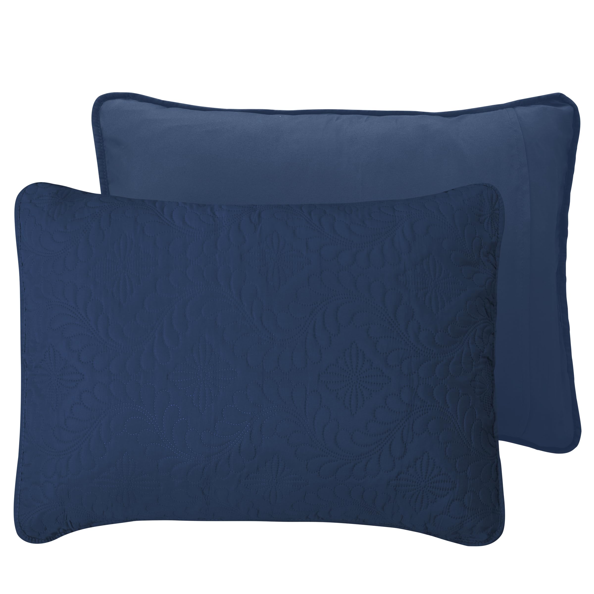 Easy-Going Full/Queen Size Reversible Quilt Set With 1 Quilt And 2 Pillow Shams, Soft Bed Quilt Cover, Water Resistant Lightweight Bedspread, Stain Resistant, Olive Leaf-Dark Blue/Light Blue