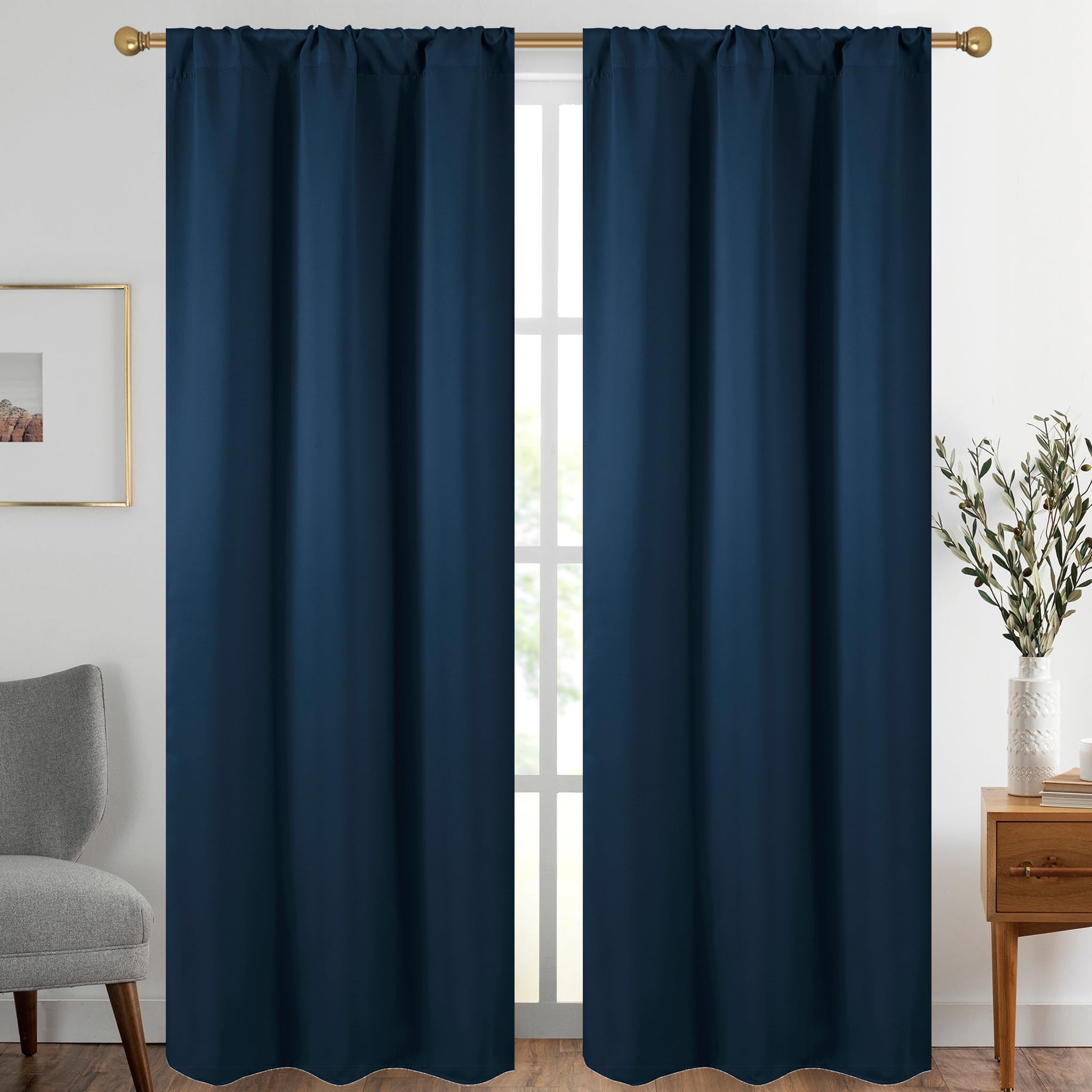 Diraysid Navy Blue Blackout Curtains For Bedroom And Living Room Thermal Insulated Room Darkening Curtains Drapes, 42 X 95 Inch,