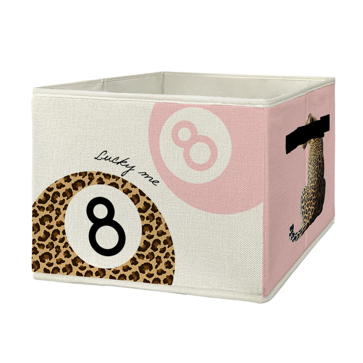 Yorhifa Trendy Retro Pink Leopard Girls Storage Bins with Handles, Funky Preppy Cheetah Lucky 8 Ball Lips Collapsible Laundry Ba