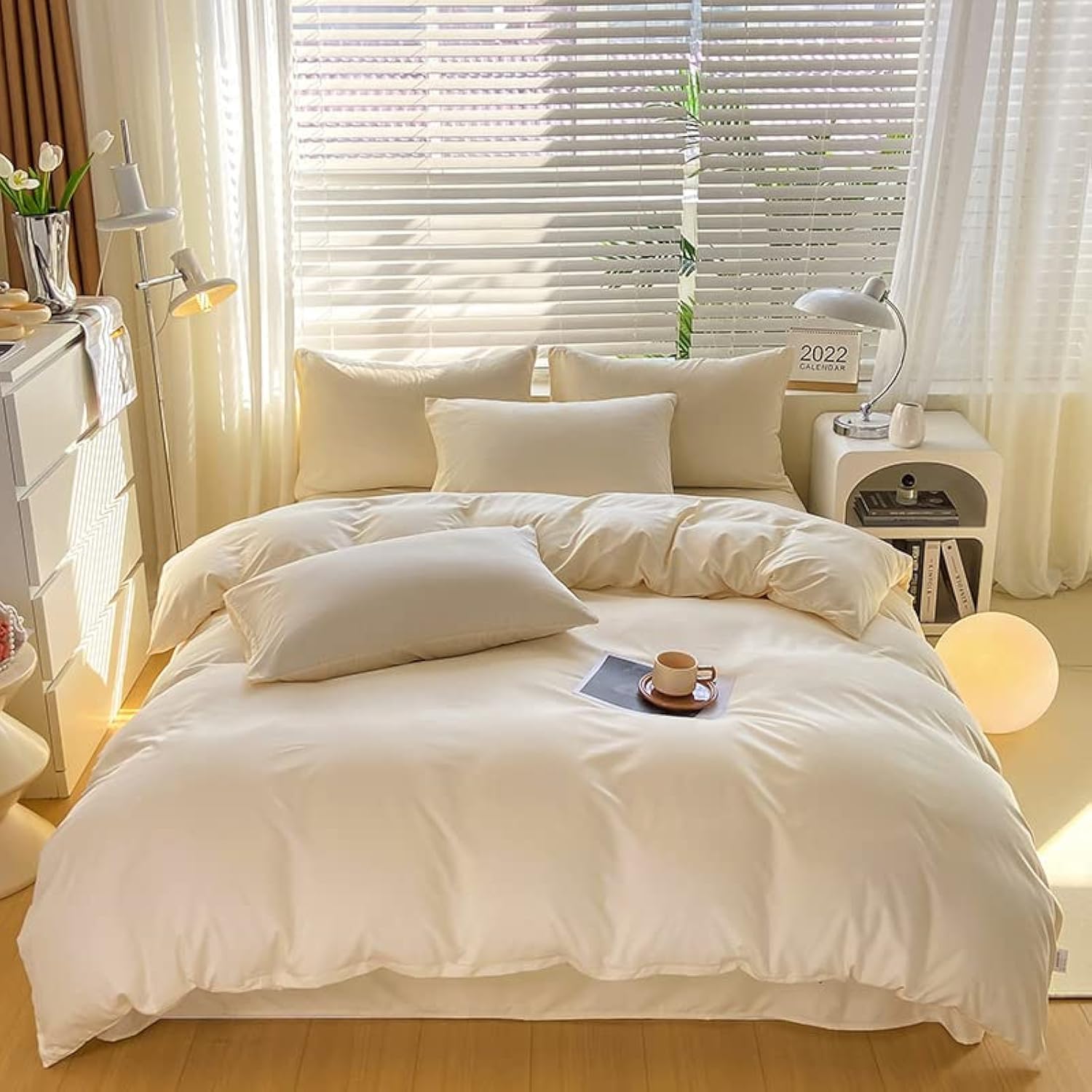 Cottonight Cream White Comforter Set Full Ivory White Bedding Comforter Set Beige White Solid Blanket Quilts Modern Soft Breatha