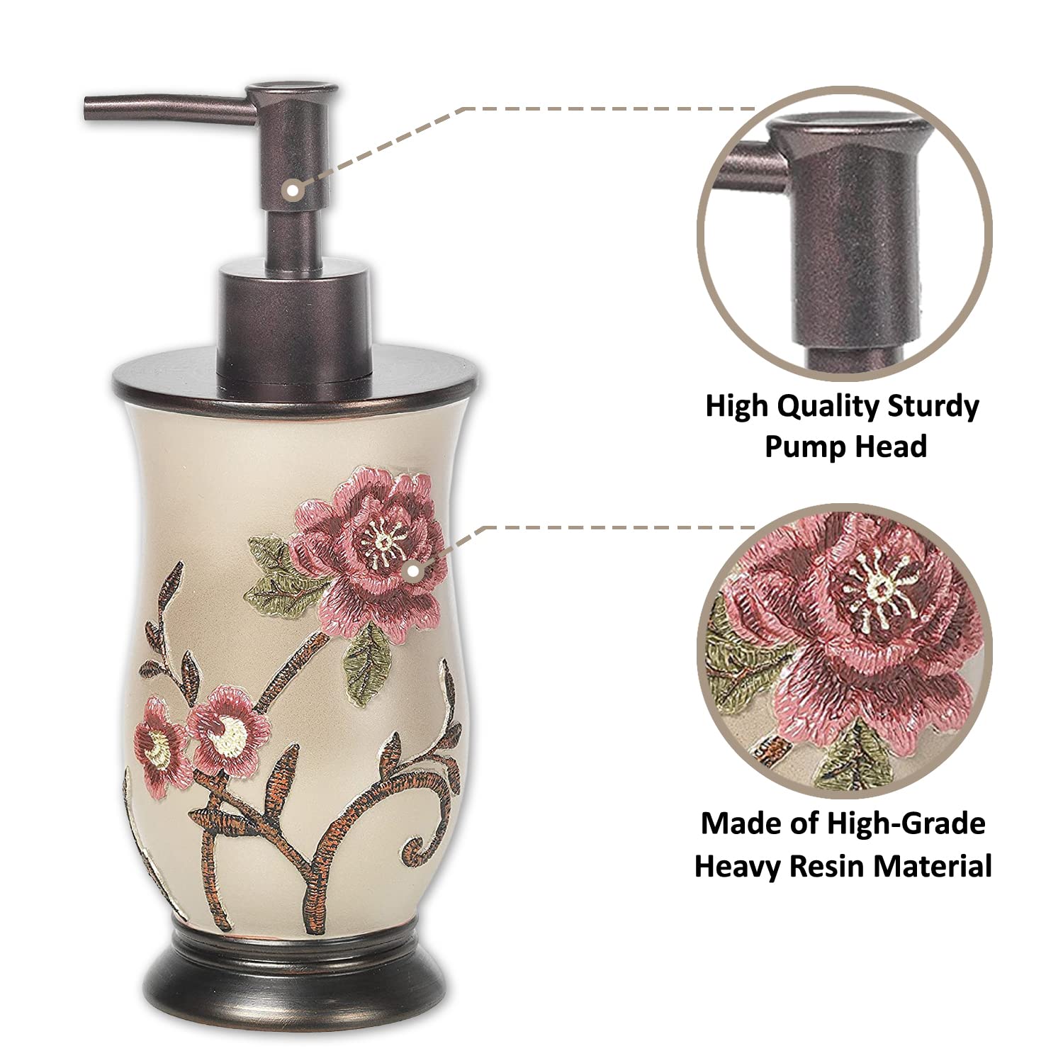 Popular Bath Soap Dispenser/Lotion Pump, Larrisa Collection, Rose Design , Brown