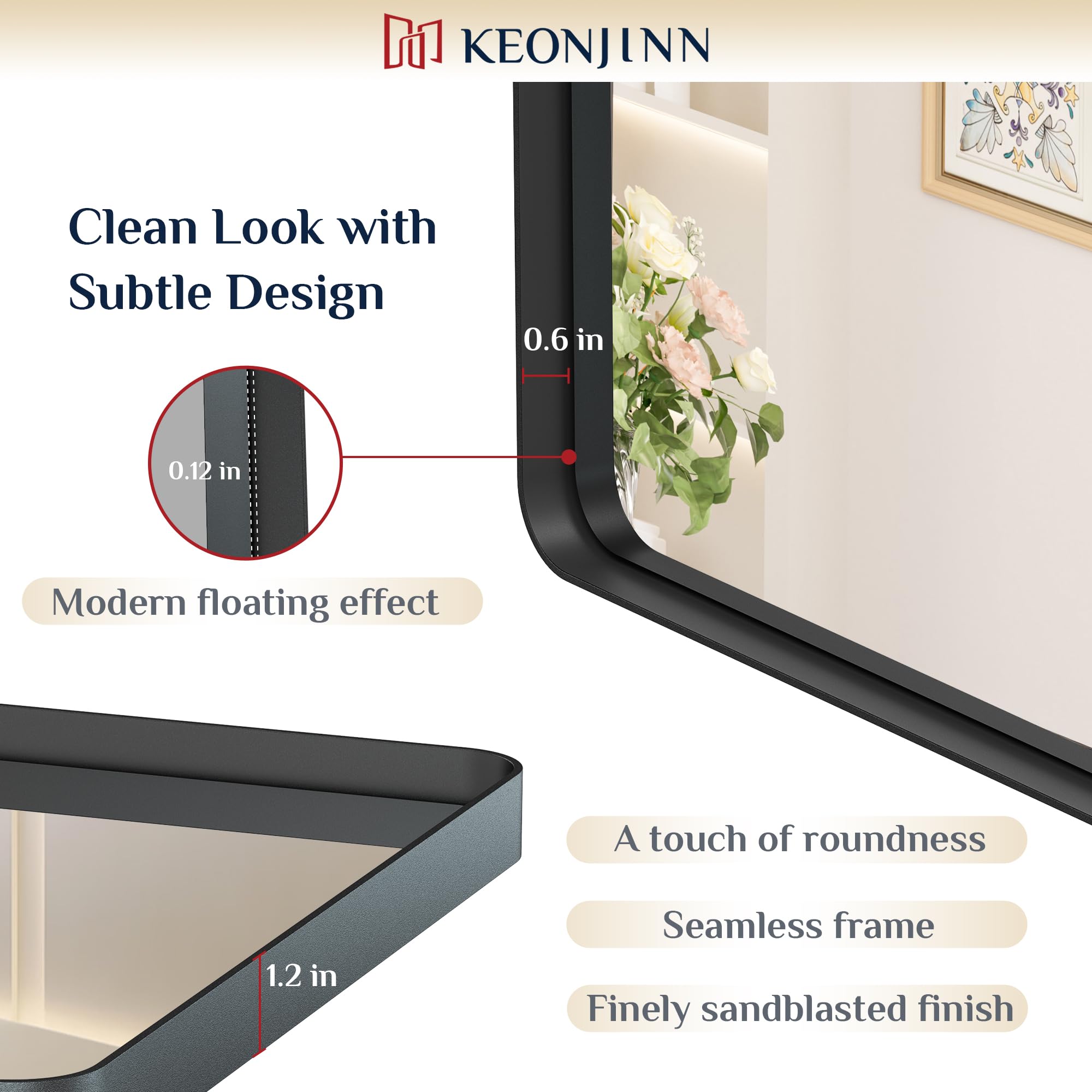 Keonjinn Black Metal Framed Bathroom Mirrors For Wall, 20 X 30 Inch Rounded Rectangle Bathroom Vanity Mirror, Matte Black Farmho