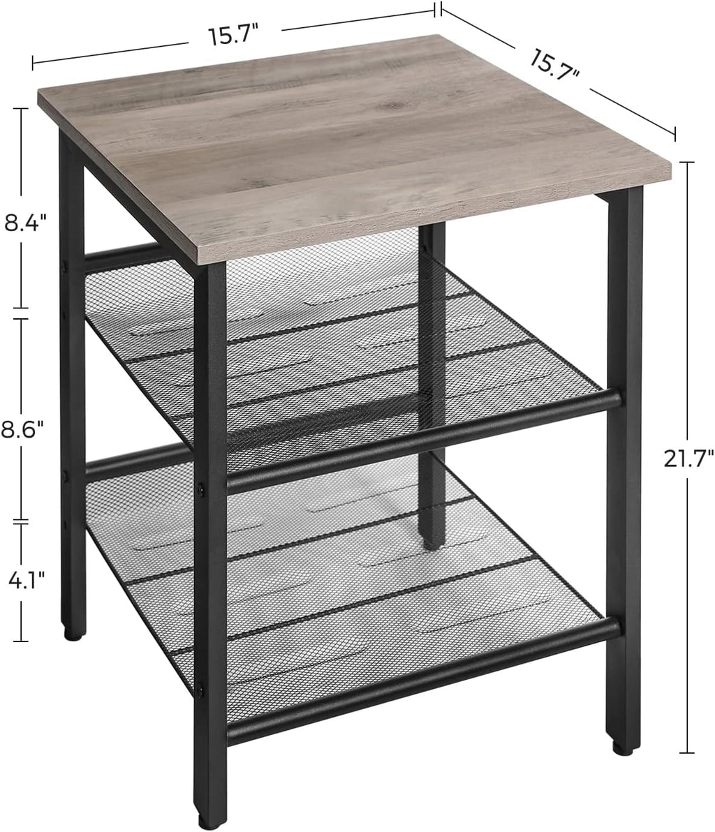 Vasagle Indestic End Table, Nightstand With 2 Adjustable Mesh Shelves, Industrial Side Table For Living Room, Stable Metal Frame, Easy Assembly, Greige And Black Ulet023B02
