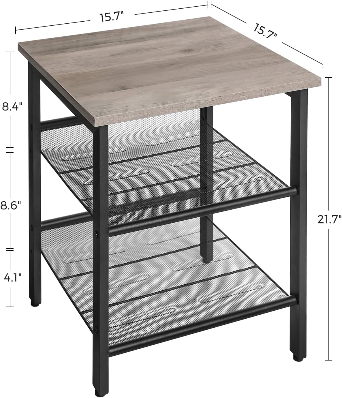 Vasagle Indestic End Table, Nightstand With 2 Adjustable Mesh Shelves, Industrial Side Table For Living Room, Stable Metal Frame, Easy Assembly, Greige And Black Ulet023B02