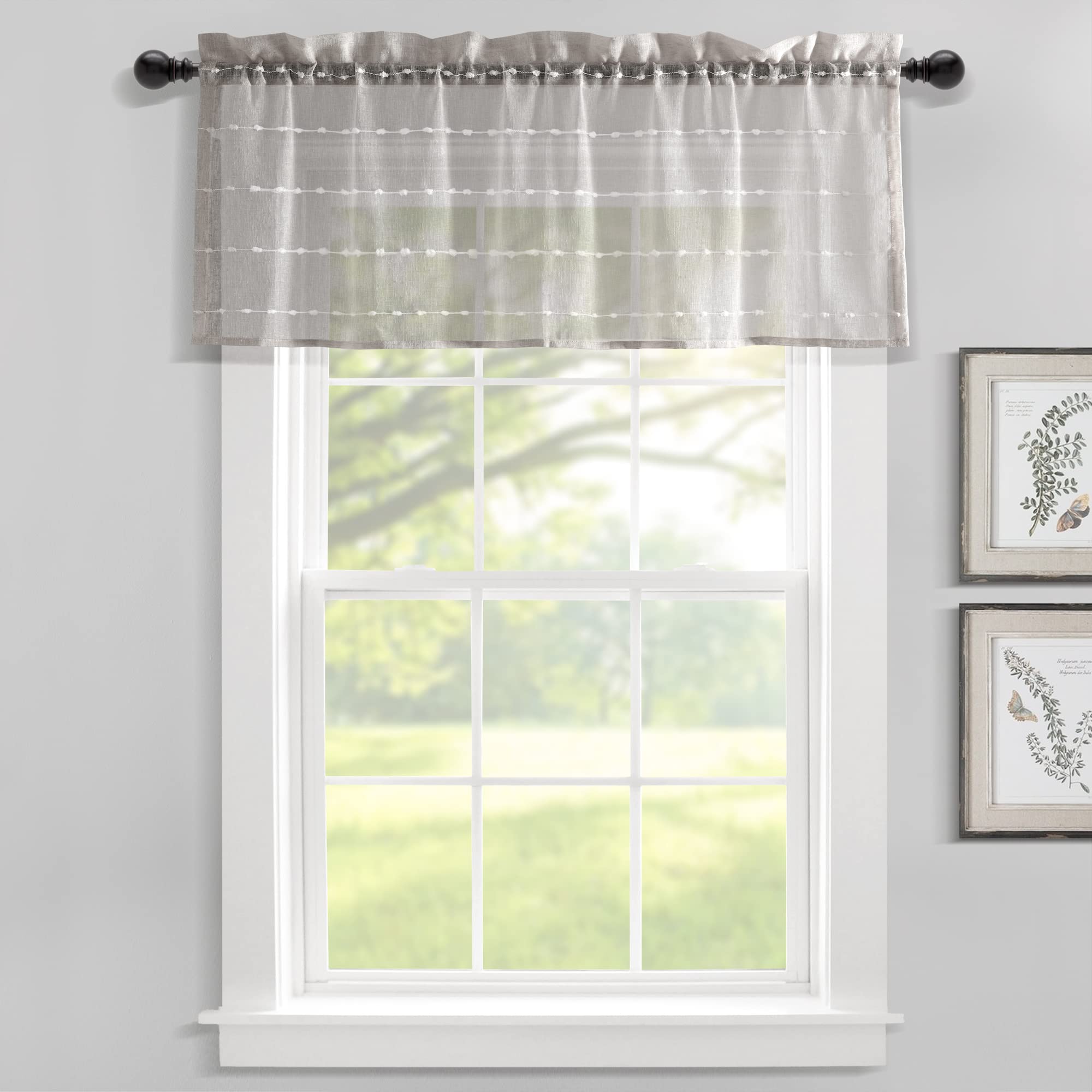 Lush Decor Farmhouse Textured Sheer Window Curtain Valance, 52'W X18'L, Gray