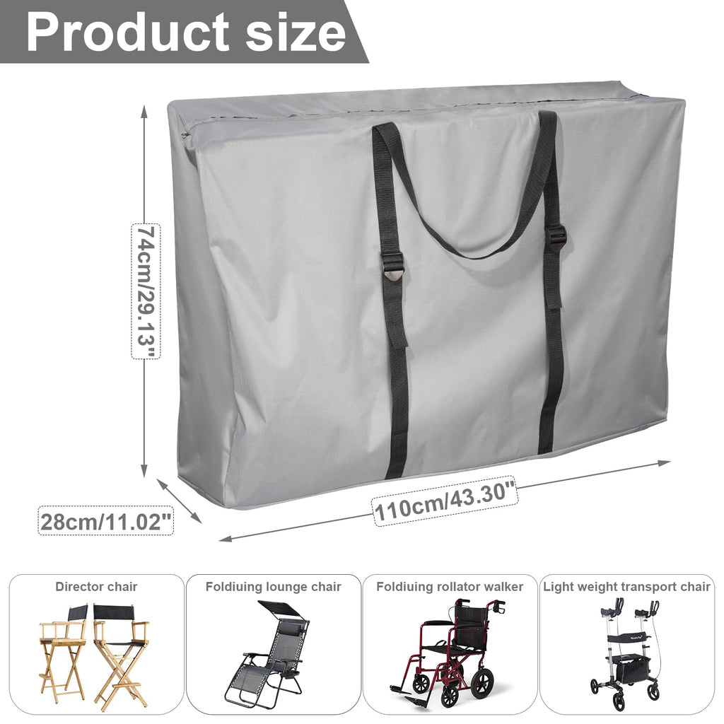 Large Outside Folding Chair Storage Bag With Zipper And Handles, 600D Folding Chair Carry Bag For Zero Gravity Chair Cover, Portable Folding Lounge Chair Carrying Bags, 43' L X 11' W X 29' H (Gray)