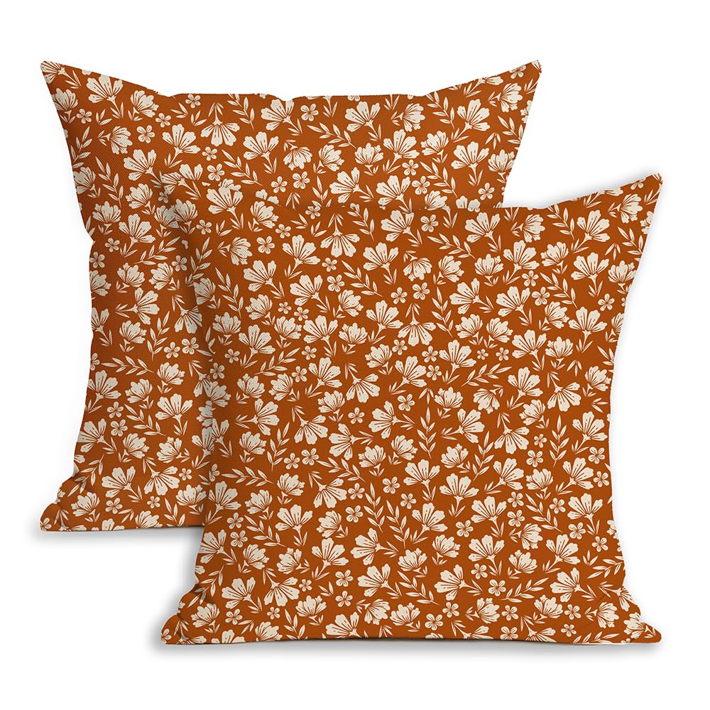 Allorry Rust Pillow Covers 16x16 Set of 2 Cute Vintage Daisy Floral Decorative Pillow Cases Spring Summer Fall Rustic Farmhouse 
