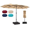 Bigroof 15Ft X 9Ft Patio Double-Sided Umbrella With Base & Crank, Extra Large Rectangular Outdoor Umbrella For Patio, Poolside Lawn & Garden, Beige