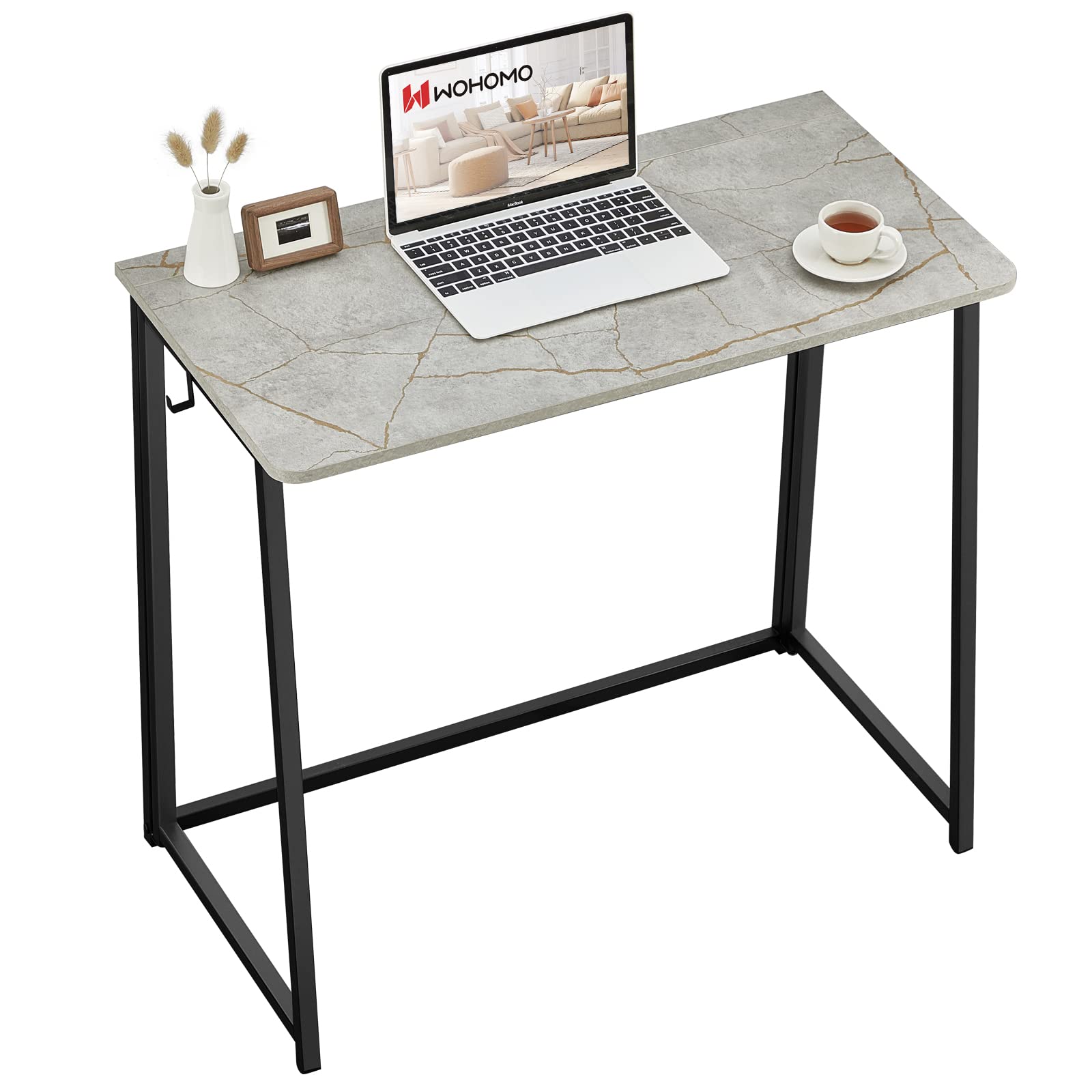 Wohomo Folding Desk, Small Writing Desk 39.4', Space-Saving Foldable Laptop Table Writing Workstation For Home Office, Easy Assembly, Grey