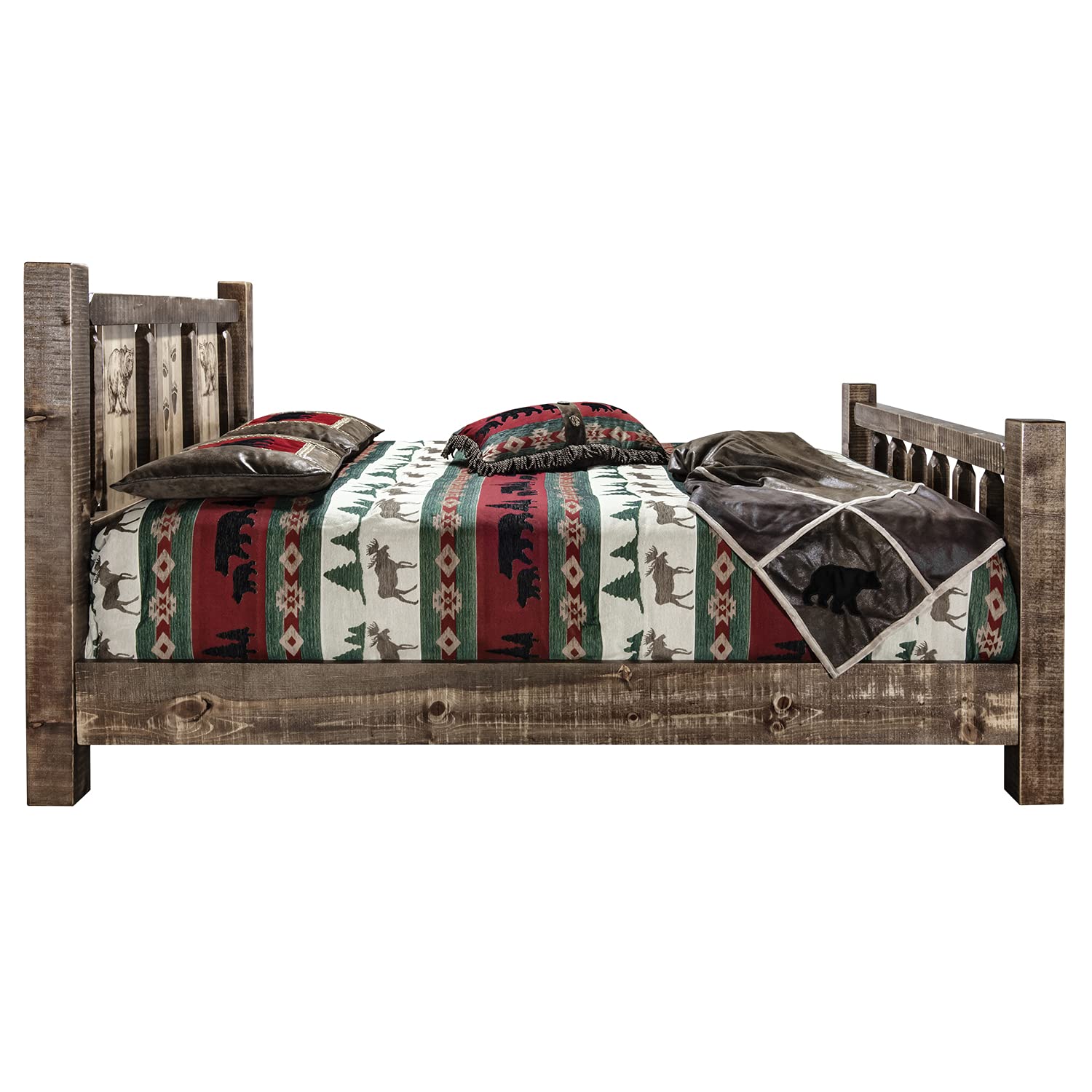Montana Woodworks Homestead Collection King Bed w/Laser Engraved Bear Design, Stain & Clear Lacquer Finish