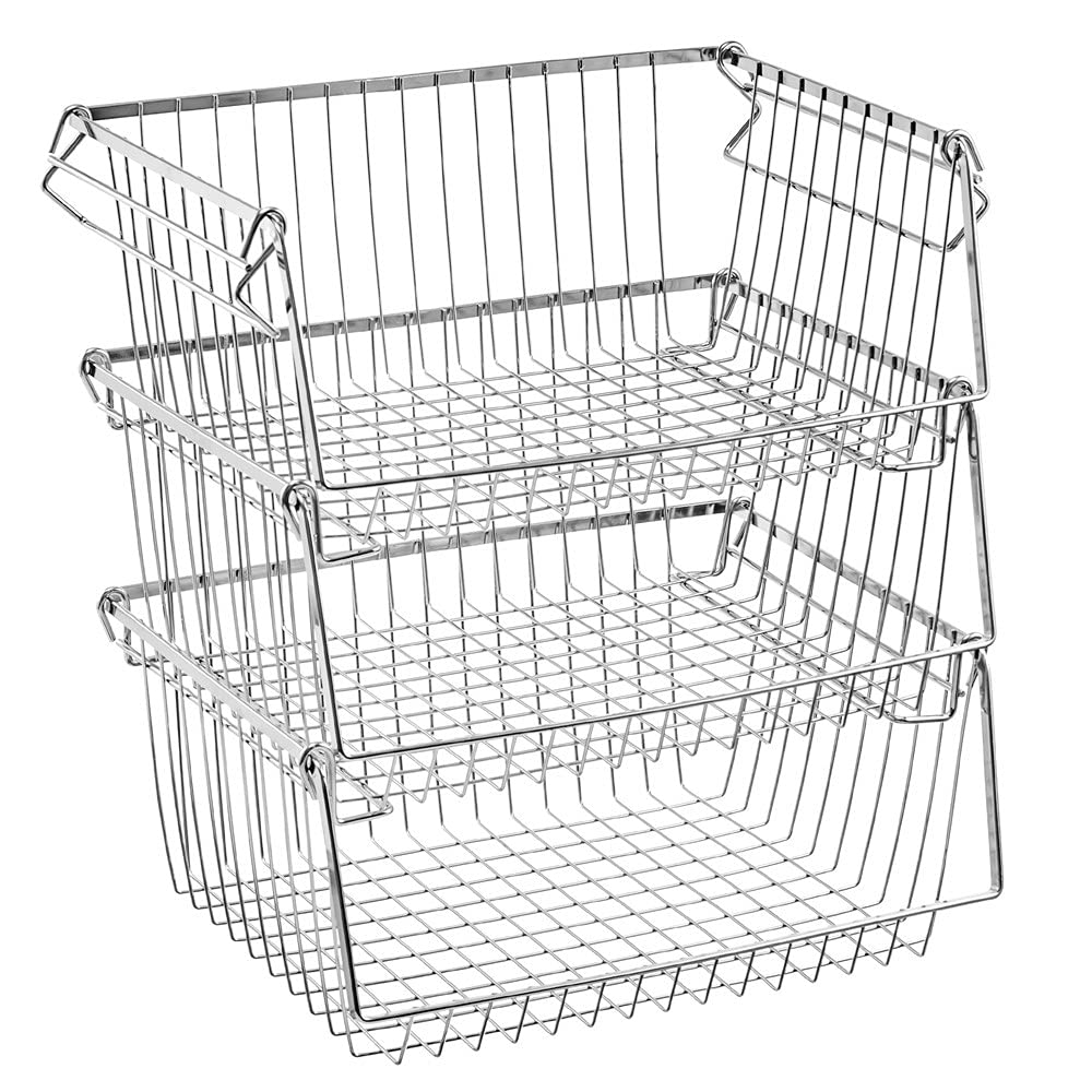 SANNO Stacking Baskets Bin Baskets Wire Storage Baskets Organization Farmhouse Scoop Baksket for Pantry, Kitchen, Closets, Bathr