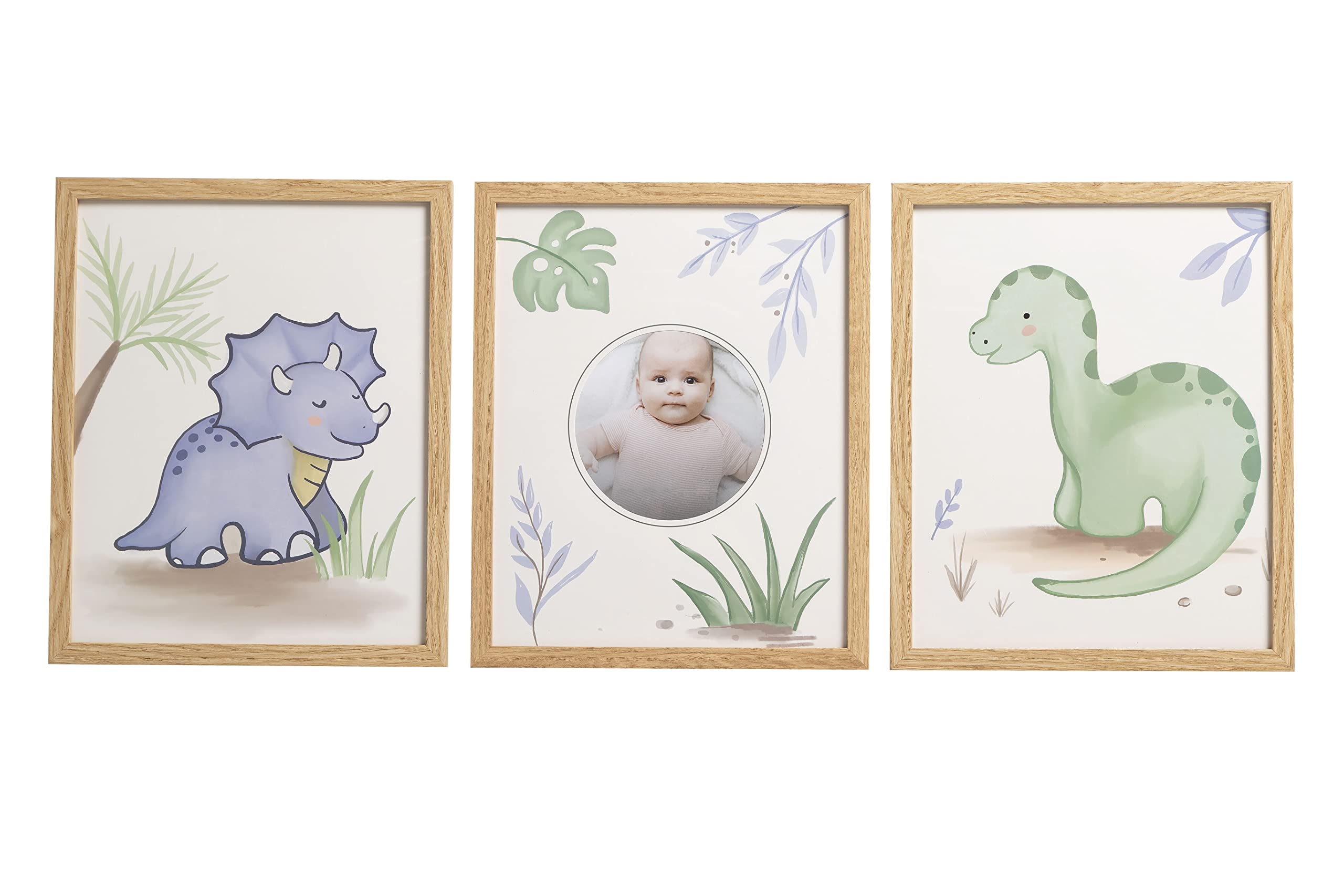 Reece Studio Nursery Wall Art Set Of 3, Dinosaur Baby Picture Frame Set, Dino Themed Nursery D  cor For Baby Boy, Newborn Baby P