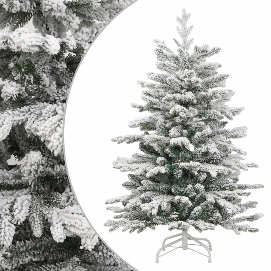 vidaXL Artificial Hinged Christmas Tree 82.7&quot;&quot; with Snowy Finish, 300 LEDs & Rose Gold Ball Set – Green/White Décor & Iron Stable Stand, 3210496