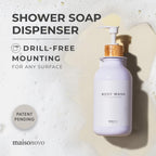 MAISONOVO Wall Mounted Shampoo and Conditioner Dispenser Set of 3 - 16.9 fl oz White Plastic Bottles with Bamboo Pump - No Drill