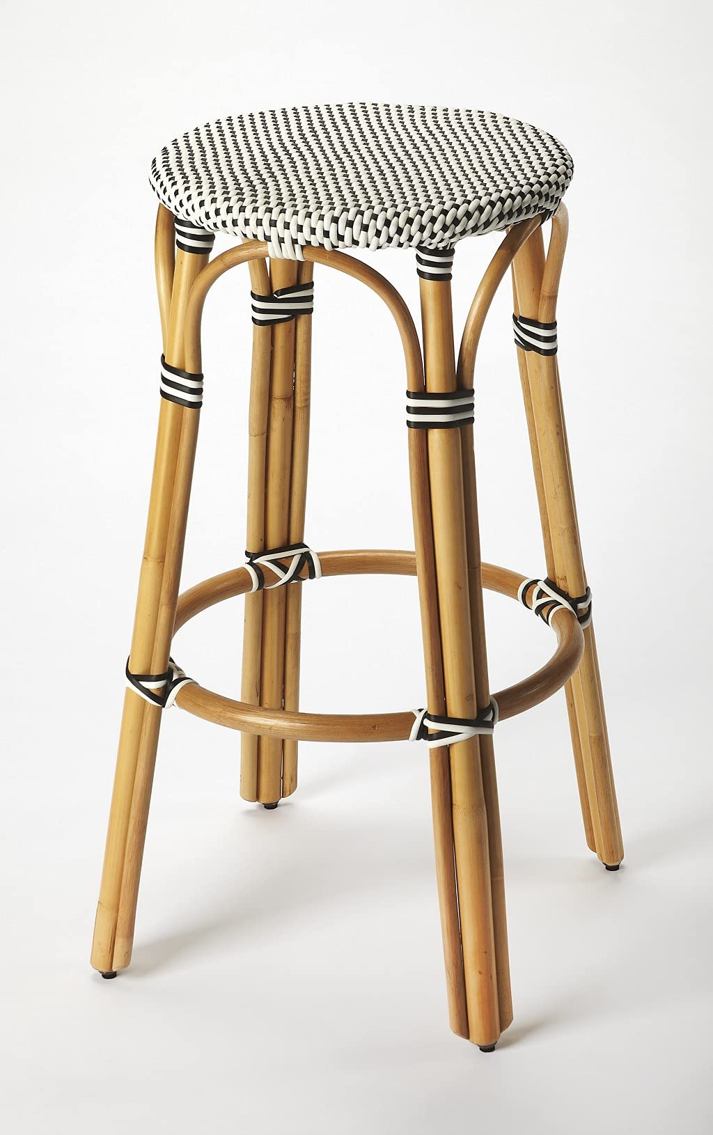 HomeRoots Rattan, Polyurethane Synthetic Rattan Classic Black and White Rattan Bar Stool