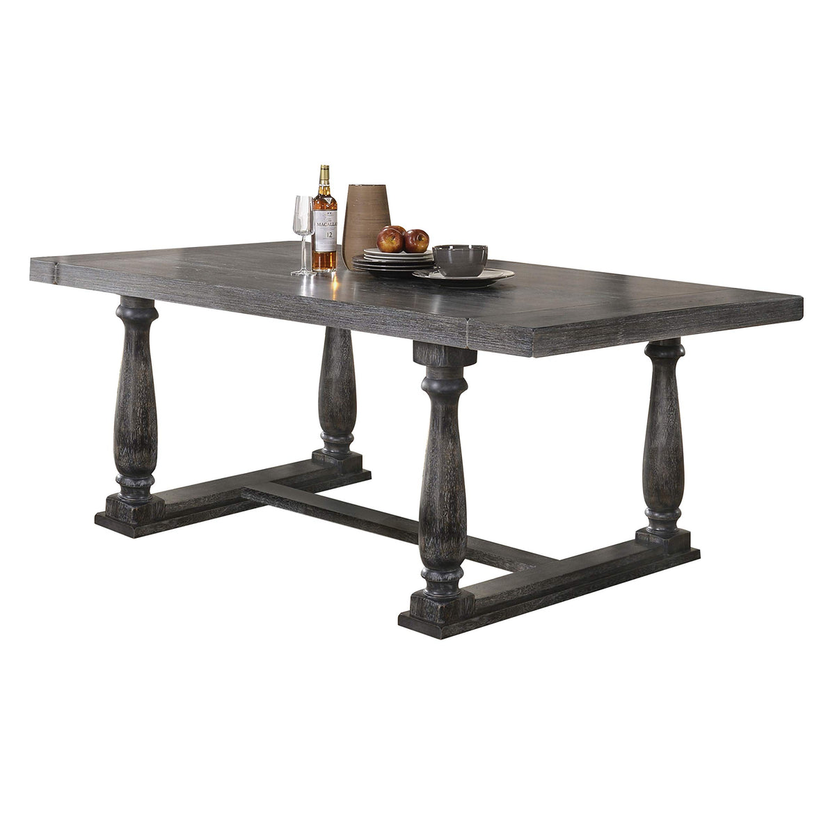Benjara, Gray Transitional Style Wooden Dining Table With Trestle Base