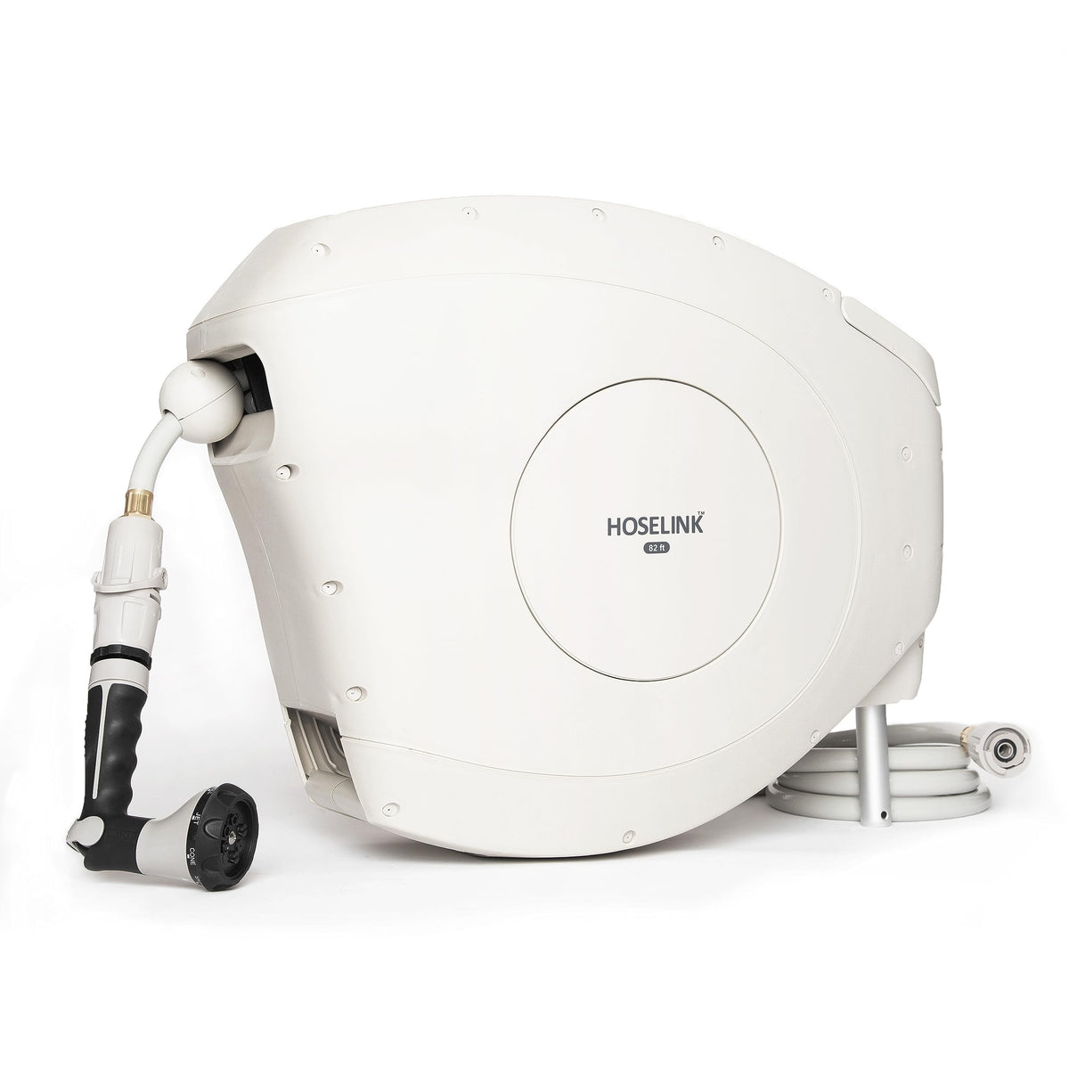 Hoselink Beige, 82Ft Automatic Retractable Garden Hose Reel, 9/16   , 8-Pattern Spray Nozzle, Uv-Stabilized Kink-Free Hose, Wall