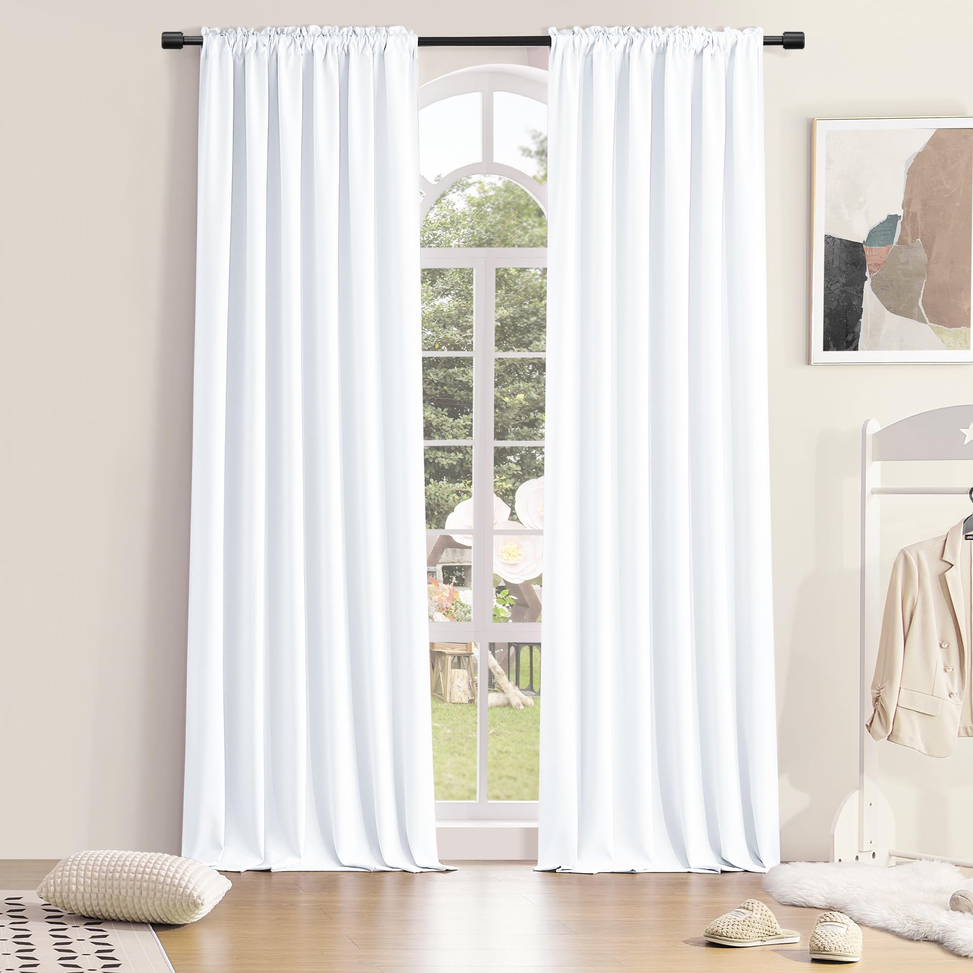Light Filter Low Shading Effect Curtains Set For Windows,96 Inch Length Room Darkenging Energy Efficient Privacy Assured Window Treatment Curtains(Pure White,Pack Of 2,52 Inches W X 96 Inches L)
