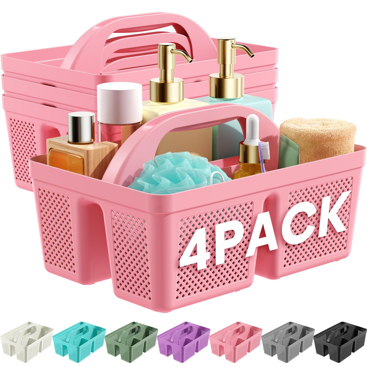 MLIKLU Portable Shower Caddy with Handle  4 PCS, BPAfree, Pink