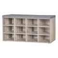 DINZI LVJ Shoe Storage Bench with Cushion, Cubby Rack with 12 Cubbies, Adjustable Shelves, Multifunctional Organizer Bench for E