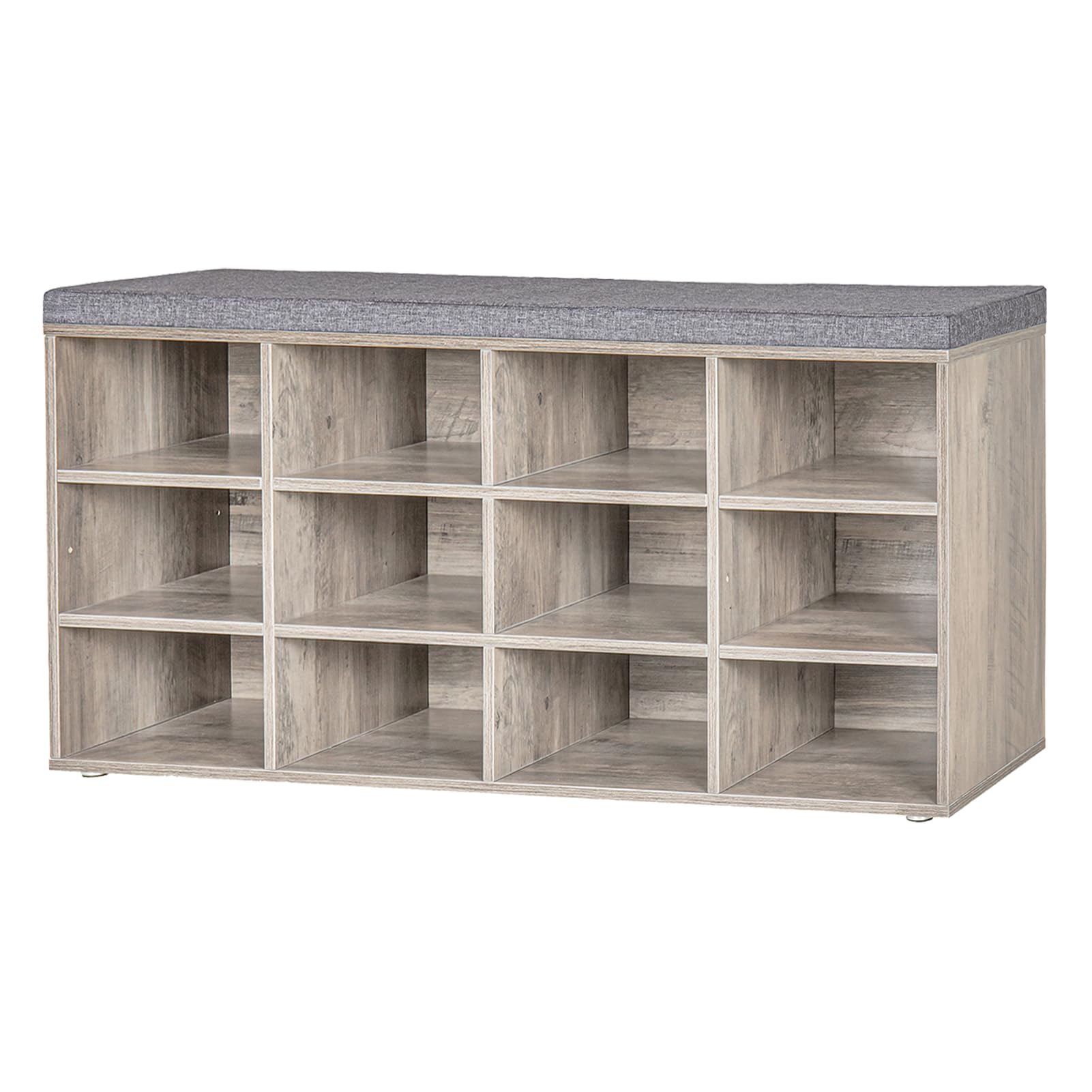 DINZI LVJ Shoe Storage Bench with Cushion, Cubby Rack with 12 Cubbies, Adjustable Shelves, Multifunctional Organizer Bench for E