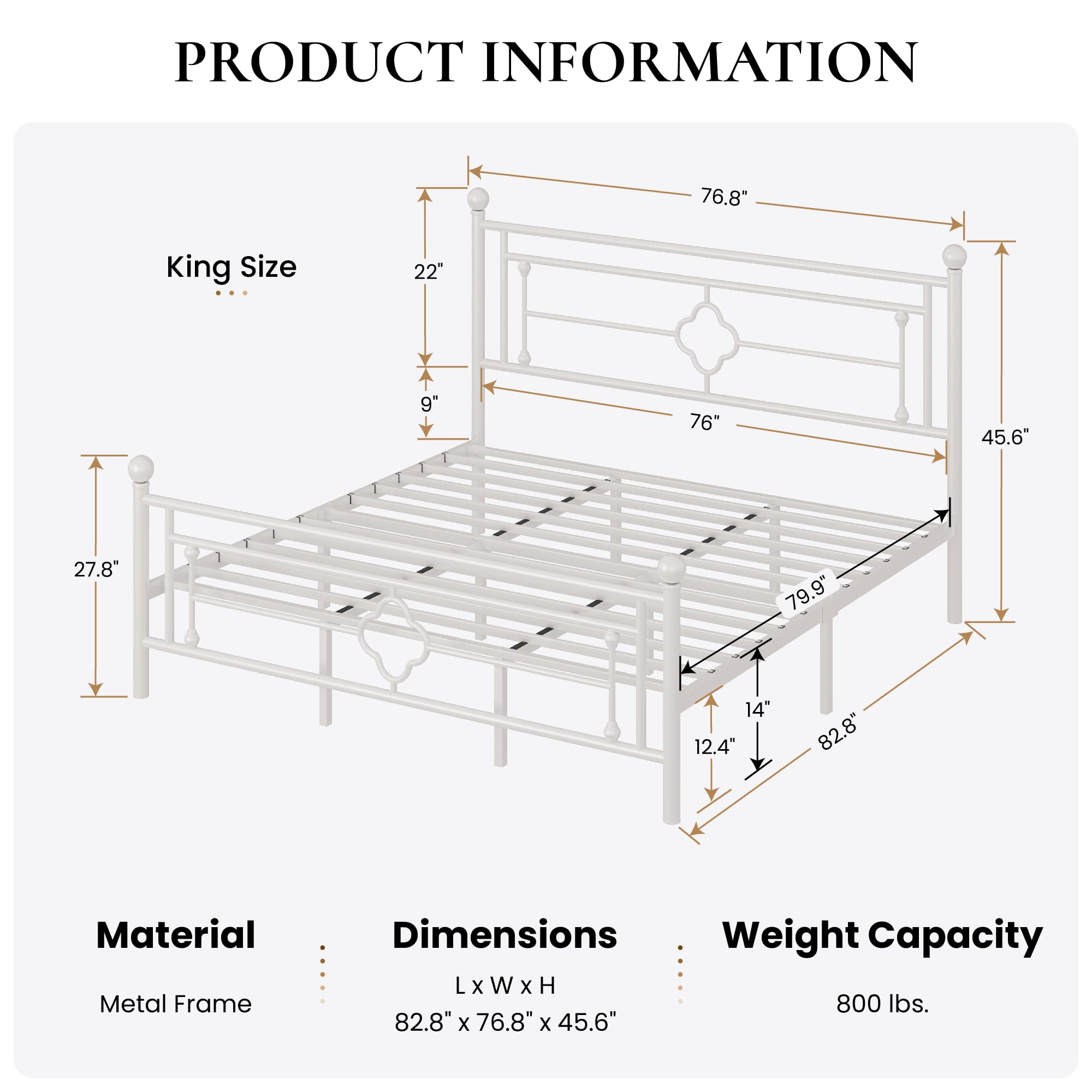 Sha Cerlin 14 Inches King Size Metal Platform Bed Frame/Vintage Iron-Art Headboard And Footboard/Mattress Foundation For Storage/No Box Spring Needed/Noise-Free/Easy Assembly/White