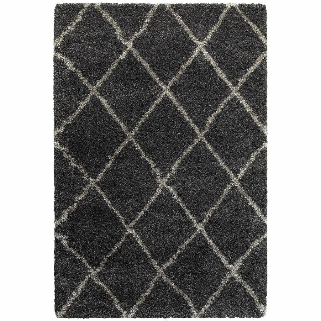 HomeRoots 507890 10 x 13 ft. Geometric Shag Power Loom Stain Resistant Rectangle Area Rug Charcoal & Grey