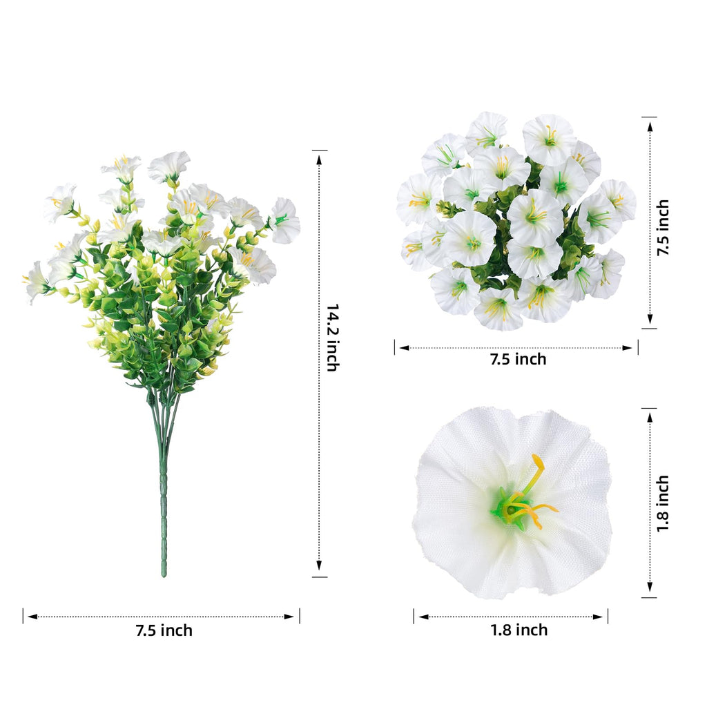 Ivydale Artificial Fake Outdoor Outside Plants Flowers For Fall Winter, 12 Bundles Faux Silk White Morning Glory Look Real Uv Re