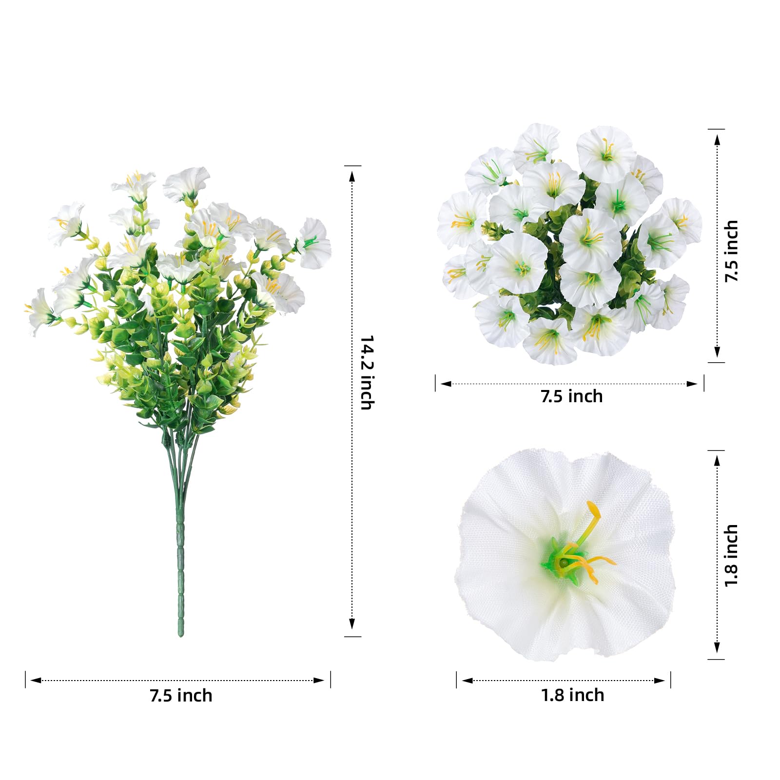 Ivydale Artificial Fake Outdoor Outside Plants Flowers For Fall Winter, 12 Bundles Faux Silk White Morning Glory Look Real Uv Re