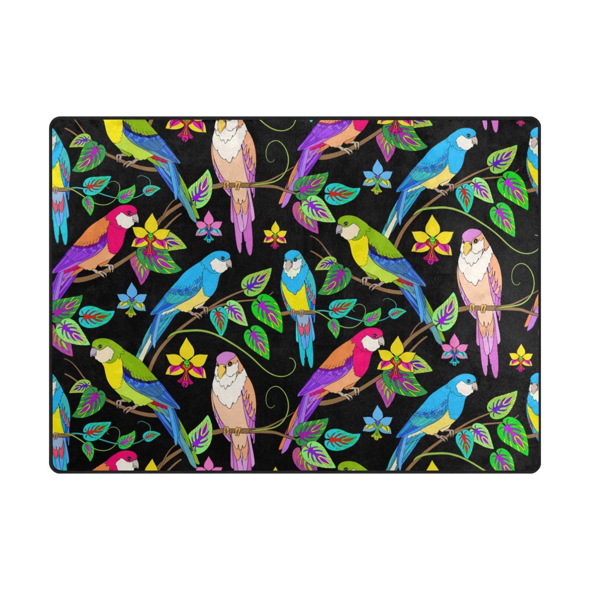 My Little Nest Area Rug Multicolor Jungle Parrots Lightweight Non-Slip Soft Mat 4' X 5'3, Memory Sponge Indoor Outdoor Decor Carpet For Living Dining Room Bedroom Office Kitchen